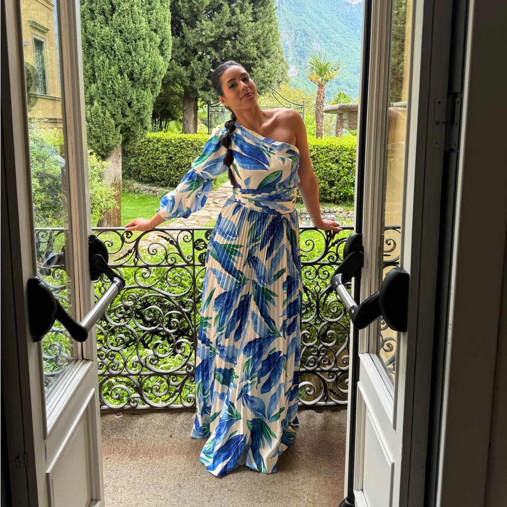 Pleated One Sleeve Maxi Dress